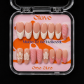 Nakładane paznokcie handmade Pink Blossom – nude french z różowymi kwiatkami 3D, perłami i teksturowanym wzorem, zestaw 24 szt. w pudełku Clave